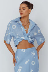 Light Aura Button Up Shirt Print Blue White