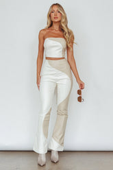 Zebulon Faux Leather Flare Pants Ivory