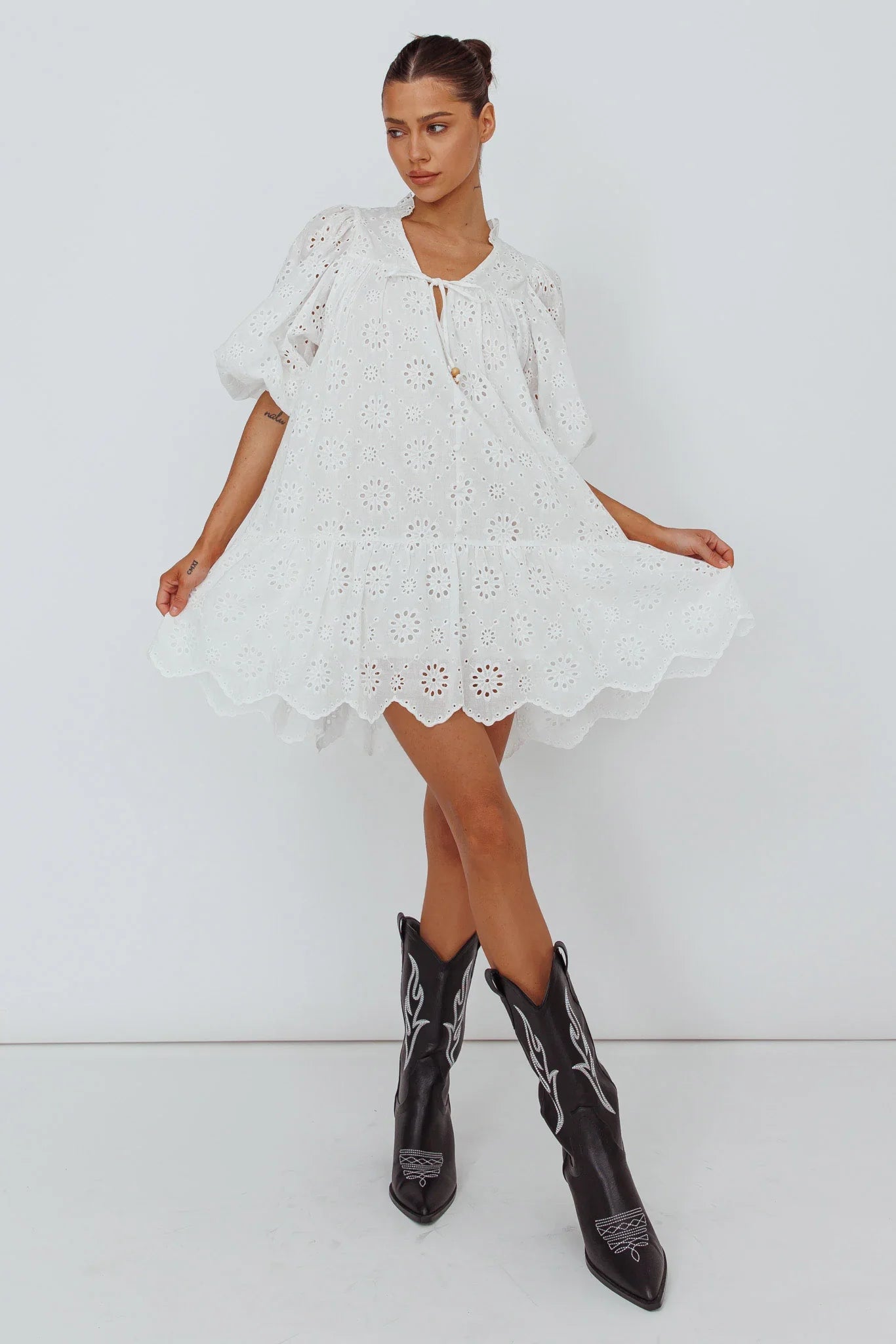 She's A Gem Eyelet Shift Dress White